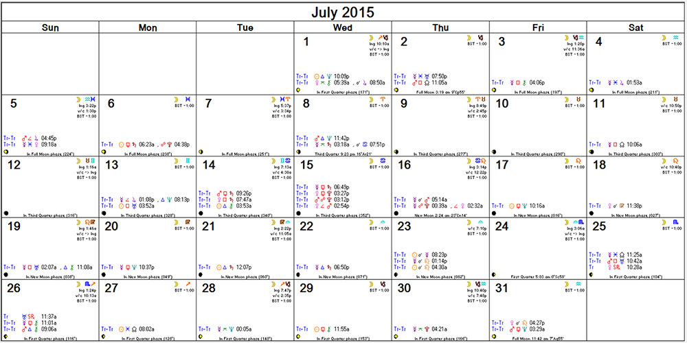 July monthly calendar